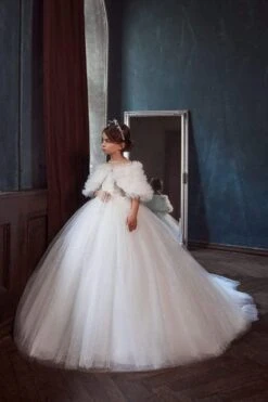 Puffed Sleeves Ball Gown Flower Girl Dress With Train(Puffed Sleeves Ball Gown Flower Girl Dress With Train) -Mia Bambina Store mia bambina boutique puffed sleeves ball gown flower girl dress with train 2