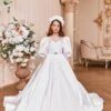 Satin Communion Dress With Bishop Sleeves(Satin Communion Dress With Bishop Sleeves)