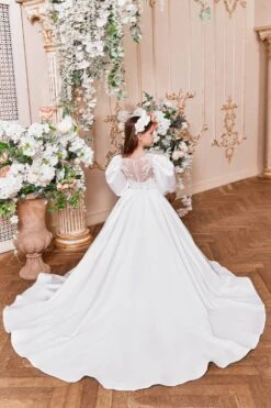 Satin Communion Dress With Bishop Sleeves(Satin Communion Dress With Bishop Sleeves) -Mia Bambina Store mia bambina boutique satin communion dress with bishop sleeves 2