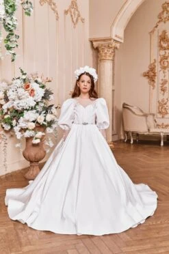 Satin Communion Dress With Bishop Sleeves(Satin Communion Dress With Bishop Sleeves)