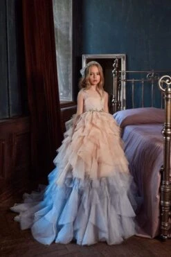 Two-tone Ruffle Ballgown Girls Birthday Dress In Ombre(3145 Two Tone Ruffle Ballgown Girls Birthday Dress In Ombre)