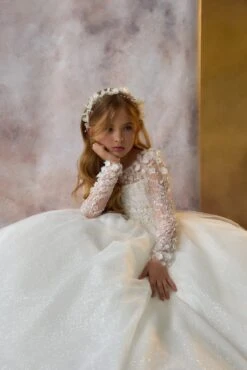 White Floral Hair Crown For Girls | Handmade Crystal & Pearl Headpiece(White Floral Hair Crown For Girls Handmade Crystal Pearl Headpiece) -Mia Bambina Store mia bambina boutique white floral hair crown for girls handmade crystal pearl headpiece 2