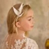 White Leaf & Crystal Headband For Girls | Handmade Bridal & Communion Hairpiece(White Leaf Crystal Headband For Girls Handmade Bridal Communion Hairpiece)