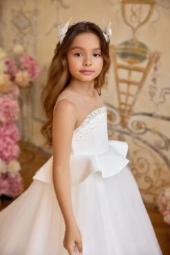 White Leaf & Crystal Headband For Girls | Handmade Bridal & Communion Hairpiece(White Leaf Crystal Headband For Girls Handmade Bridal Communion Hairpiece) -Mia Bambina Store mia bambina boutique white leaf crystal headband for girls handmade bridal communion hairpiece 2