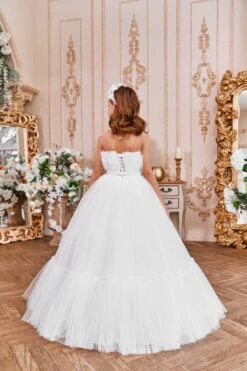 White Ruffle Tulle Dress With Open Shoulders(White Ruffle Tulle Dress With Open Shoulders) -Mia Bambina Store mia bambina boutique white ruffle tulle dress with open shoulders 2