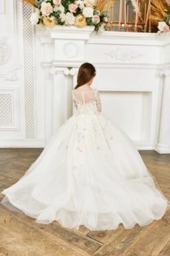 Flower Girl Dress With Pastel Blooms Embroidery(Flower Girl Dress With Pastel Blooms Embroidery) -Mia Bambina Store mia bambina boutiue Flower Girl Dress with Pastel Blooms Embroidery 2