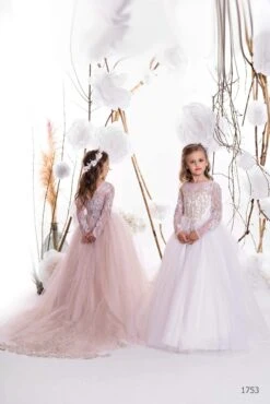 Girls Sparkly Soft Tulle Dress With Sleeves(Sparkly Soft Flower Girl Dress With Sleeves1753)