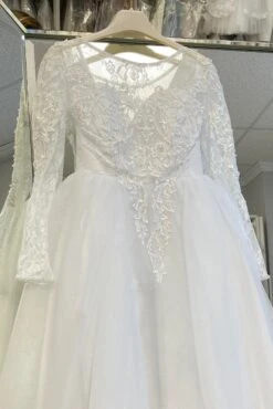 Girls Sparkly Soft Tulle Dress With Sleeves(Sparkly Soft Flower Girl Dress With Sleeves1753) -Mia Bambina Store white with white lace